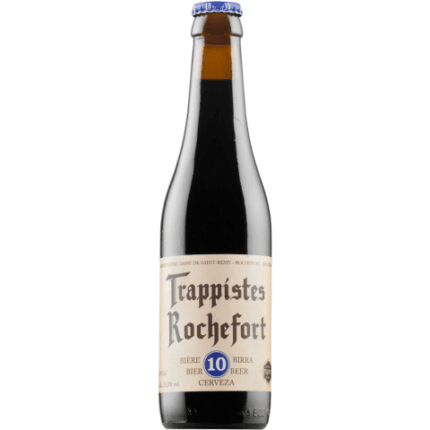La imagen muestra la cerveza Rochefort 10 azul disponible en the beer club