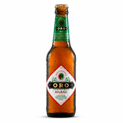 Botella de cerveza Oro Bilbao Sin Filtrar en formato 33 cl