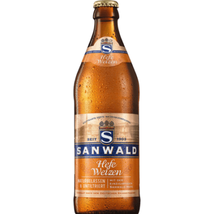 La imagen muestra la cerveza Sanwald Hefe Weizen disponible en the beer club