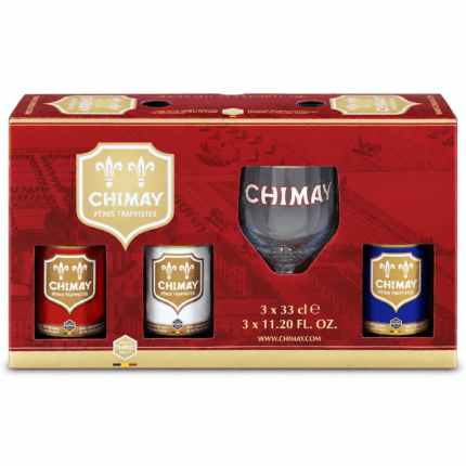 Estuche Chimay Trilogy con tres cervezas y copa oficial