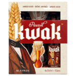 Estuche Kwak con cuatro cervezas, vaso oficial y soporte de madera