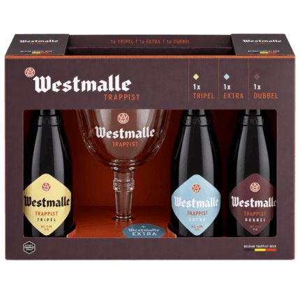 Estuche Westmalle con Extra, Dubbel, Tripel y copa oficial