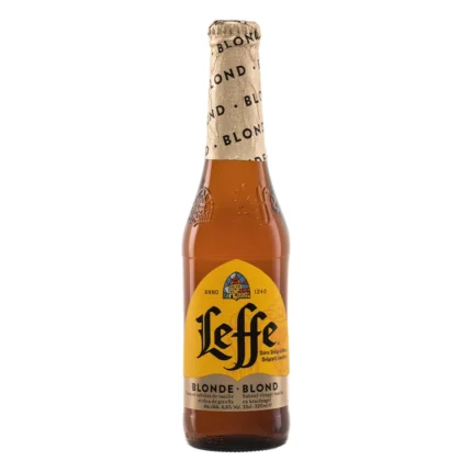 Botella de cerveza Leffe Blonde 33 cl, Blonde Ale de abadía belga de 6,6% vol.