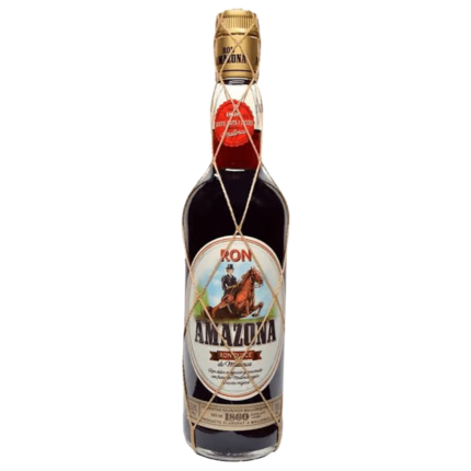 Botella de Ron Amazona con su red de cuerda