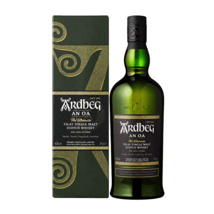 Botella y estuche de Ardbeg An Oa The Ultimate 70 cl sin fondo