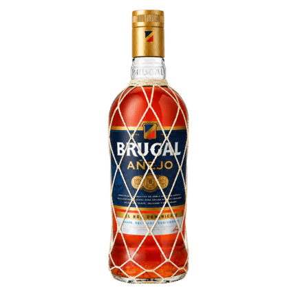 Botella de Brugal Añejo Ron 70 cl con malla, sin fondo