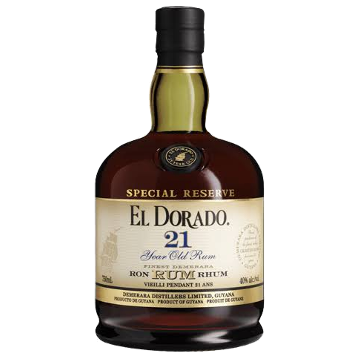 el-dorado-21-anos-70-cl Botella de El Dorado 21 años, 40% vol.