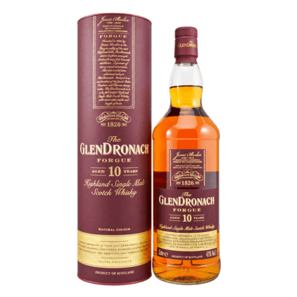 Botella y estuche de Glendronach Forgue 10 Años 1 L sin fondo