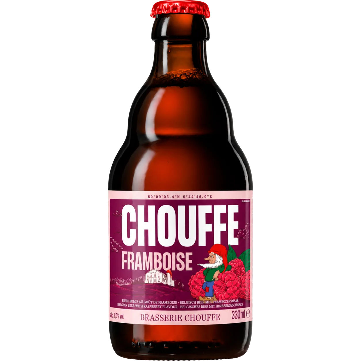 La Chouffe Framboise 33 cl — sin fondo Botella de cerveza La Chouffe Framboise 33 cl, cerveza belga de frambuesa de 7 %
