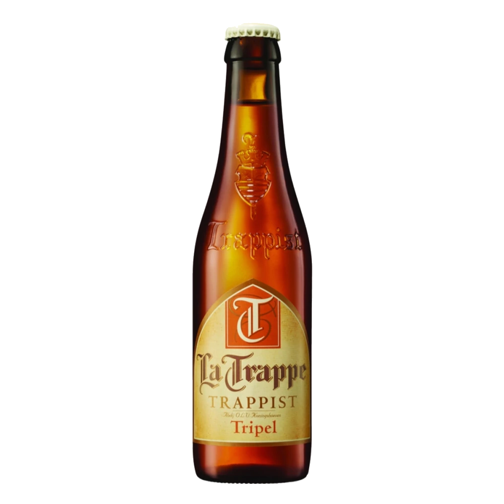 La Trappe Tripel 33 cl — sin fondo Botella de cerveza La Trappe Tripel 33 cl, cerveza trapense neerlandesa de 8 %