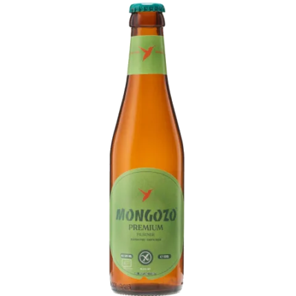 La imagen muestra la cerveza Mongozo Premium Pilsener 33Cl disponible en the beer club