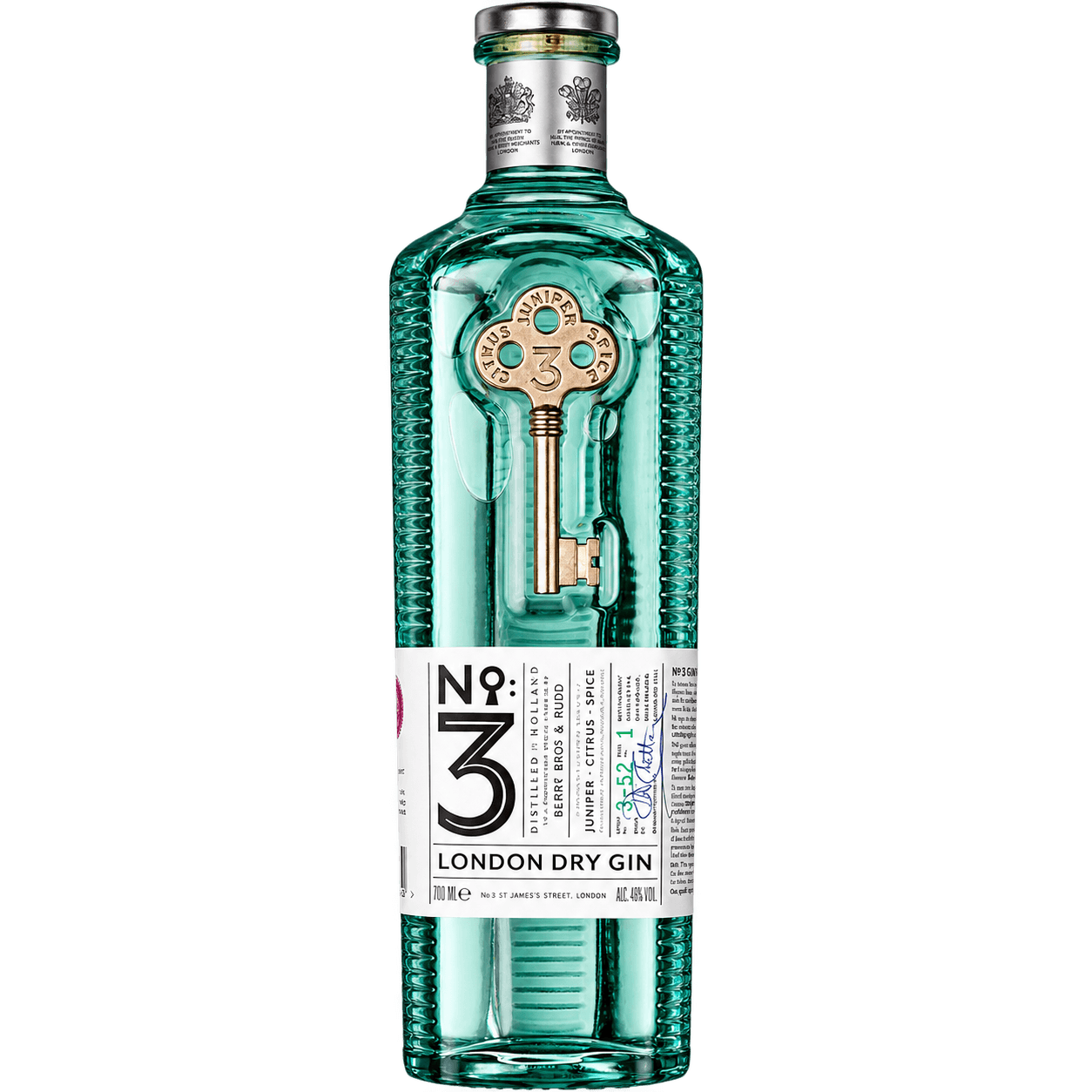No.3 London Dry Gin 70 cl Botella de No.3 London Dry Gin 70 cl sin fondo