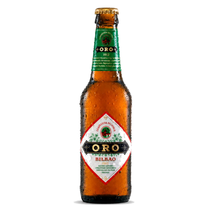 Botella de cerveza Oro Bilbao Sin Filtrar en formato 33 cl