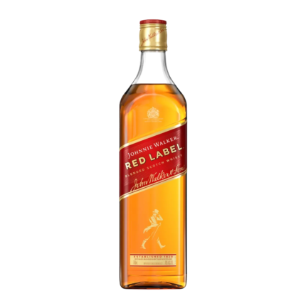 Botella de Johnnie Walker Red Label de 70 cl sobre fondo blanco