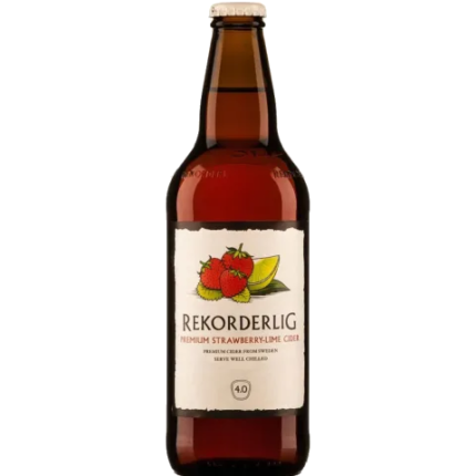 La imagen muestra la sidra Rekorderlig Fresa Y Lima 50 cl disponible en the beer club