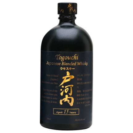 Botella de Togouchi 15 años Japanese Blended Whisky sobre fondo transparente