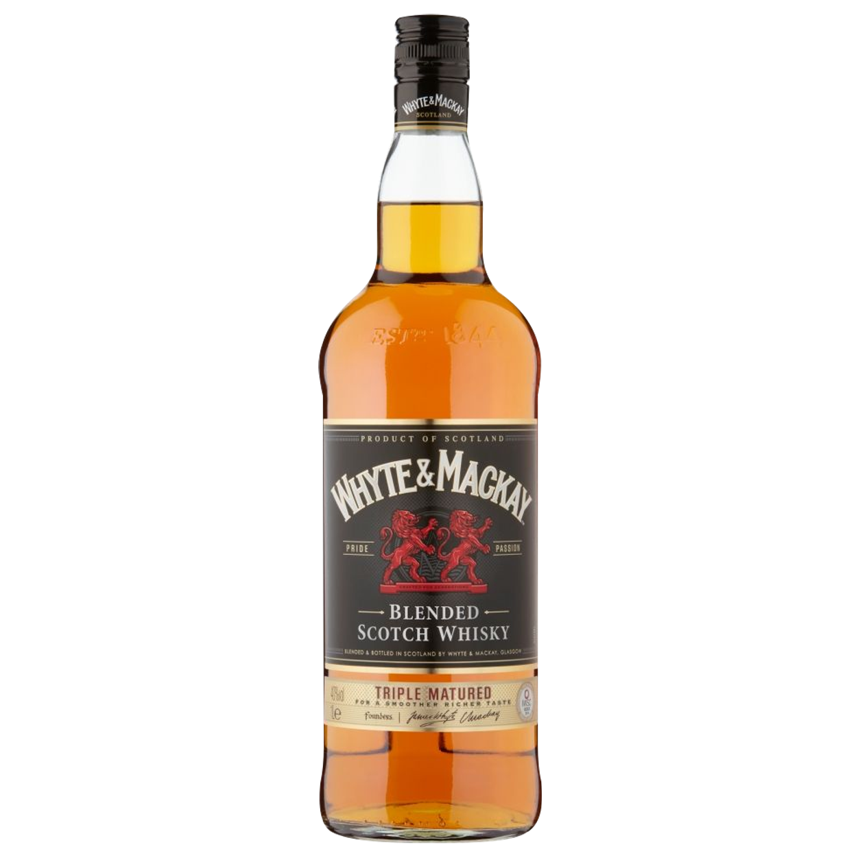 whyte-mackay-1-litro Botella de Whyte & Mackay Blended Scotch Whisky sobre fondo transparente